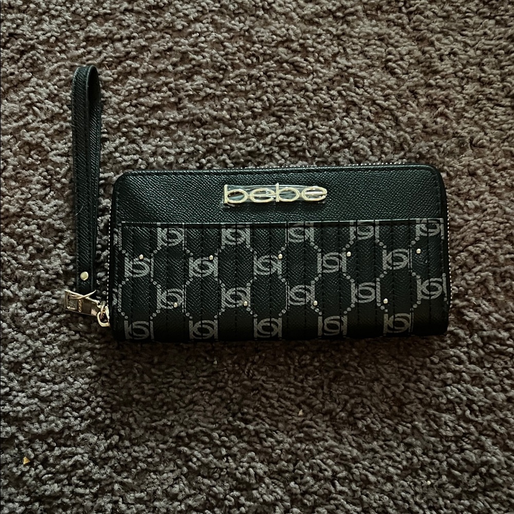 Bebe Monogram Black and Gray Wristlet